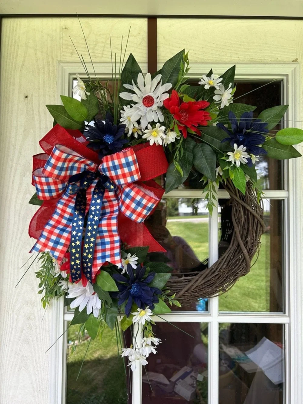 Handmade Patriotic Red, White & Blue Floral Wreath